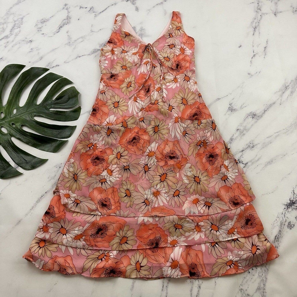 Karin Stevens Womens Vintage Y2k Slip Dress Size 6 Petite Pink Daisy Floral